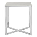 Square White Marble End Table With Silver Chrome Metal Legs, Allure