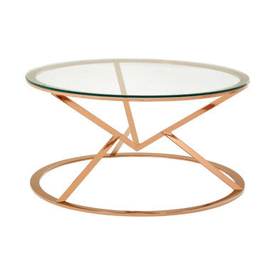 Rose Gold Stainless Steel Base Round Coffee Table With Tempered Glass Top, Allure