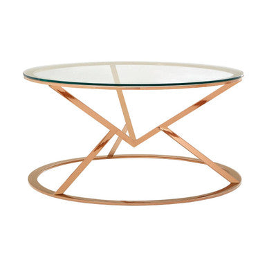Rose Gold Stainless Steel Base Round Coffee Table With Tempered Glass Top, Allure