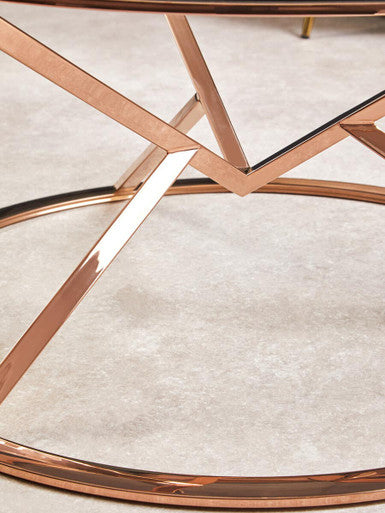 Rose Gold Stainless Steel Base Round Coffee Table With Tempered Glass Top, Allure