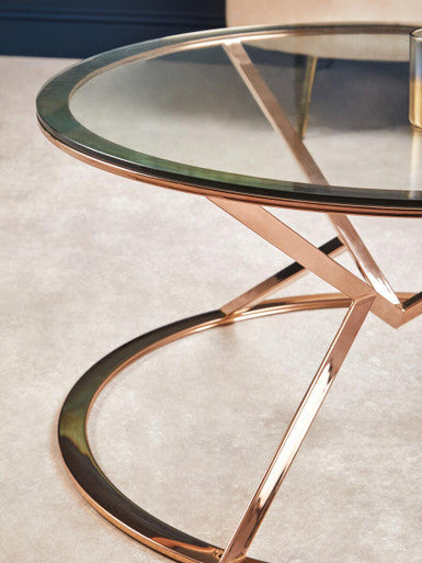 Rose Gold Stainless Steel Base Round Coffee Table With Tempered Glass Top, Allure