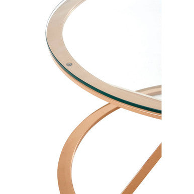 Rose Gold Stainless Steel Base Round Coffee Table With Tempered Glass Top, Allure