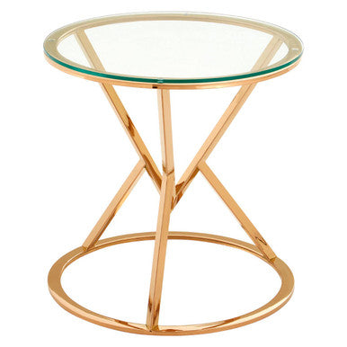 Rose Gold Stainless Steel Base Round End Table With Tempered Glass Top, Allure