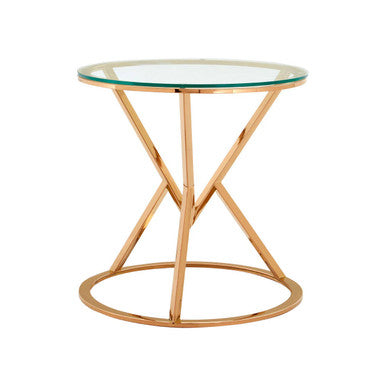 Rose Gold Stainless Steel Base Round End Table With Tempered Glass Top, Allure