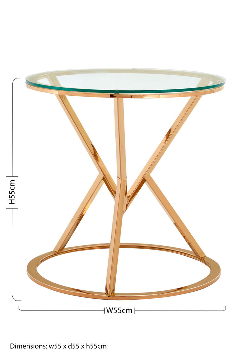 Rose Gold Stainless Steel Base Round End Table With Tempered Glass Top, Allure