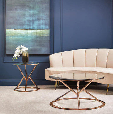Rose Gold Stainless Steel Base Round End Table With Tempered Glass Top, Allure