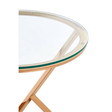 Rose Gold Stainless Steel Base Round End Table With Tempered Glass Top, Allure