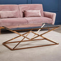 Corseted Rose Gold Triangle Steel Base Coffee Table With Tempered Glass Top, Allure