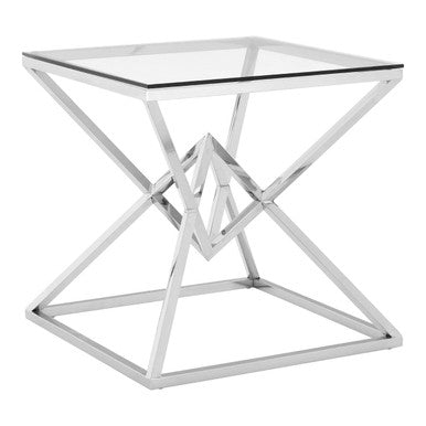 Silver Stainless Steel Base Square Coffee Table With Tempered Glass Top, Allure