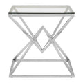 Silver Stainless Steel Base Square Coffee Table With Tempered Glass Top, Allure