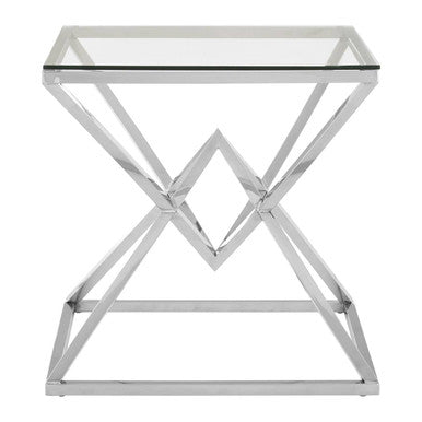 Silver Stainless Steel Base Square Coffee Table With Tempered Glass Top, Allure