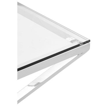 Silver Stainless Steel Base Square Coffee Table With Tempered Glass Top, Allure