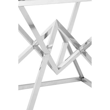 Silver Stainless Steel Base Square Coffee Table With Tempered Glass Top, Allure