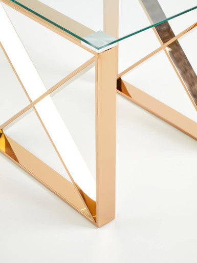 Rose Gold Stainless Steel Cross Legs End Table With Tempered Glass Top, Allure