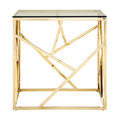 Champagne Gold Geometric Stainless Steel End Table With Tempered Glass Top, Allure