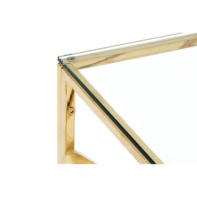 Champagne Gold Geometric Stainless Steel End Table With Tempered Glass Top, Allure
