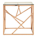 Rose Gold Geometric Stainless Steel End Table With Tempered Glass Top, Allure