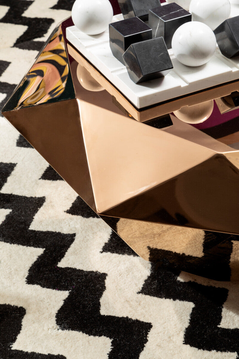 Gold Diamond Cut Stainless Steel Coffee Table With Hexagonal Tabletop, Allure