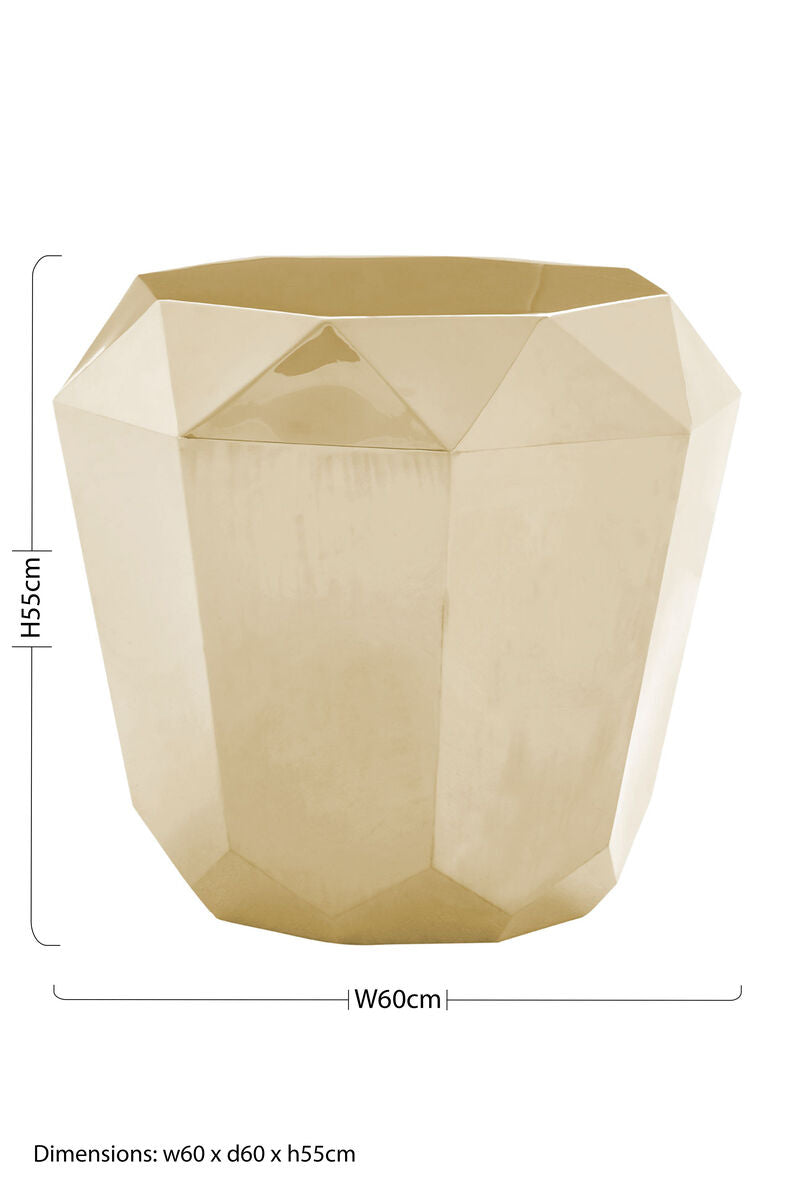 Champagne Gold Diamond Cut Stainless Steel End Table With Hexagonal Tabletop, Allure