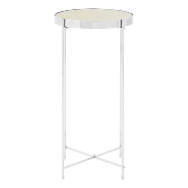 Mirrored Glass Top Tall Side Table With Silver Slim Metal Legs, Allure