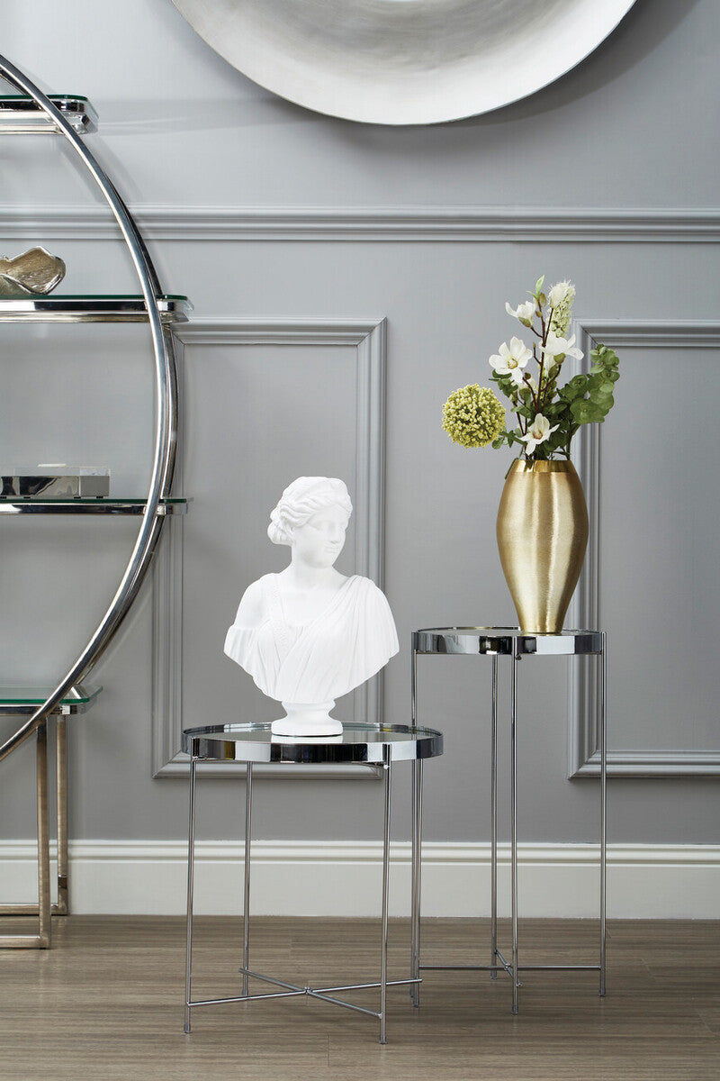 Mirrored Glass Top Tall Side Table With Silver Slim Metal Legs, Allure