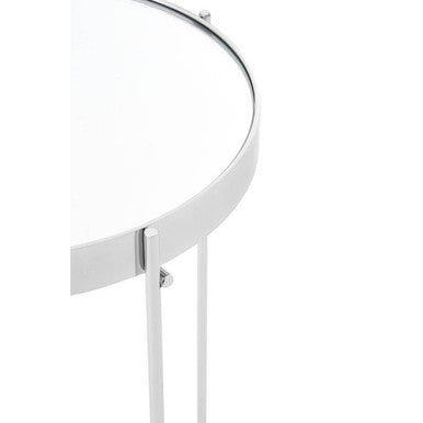 Mirrored Glass Top Tall Side Table With Silver Slim Metal Legs, Allure