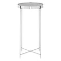 Mirrored Glass Top Tall Side Table With Grey Slim Metal Legs, Allure