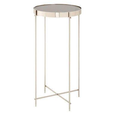Mirrored Glass Top Tall Side Table With Grey Slim Metal Legs, Allure