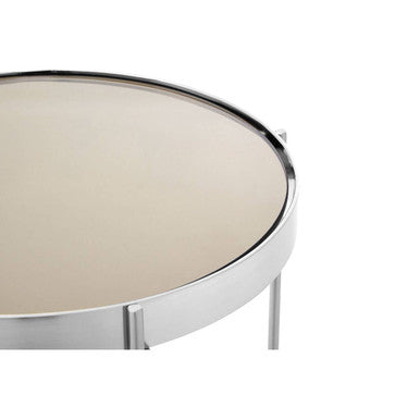 Mirrored Glass Top Tall Side Table With Grey Slim Metal Legs, Allure