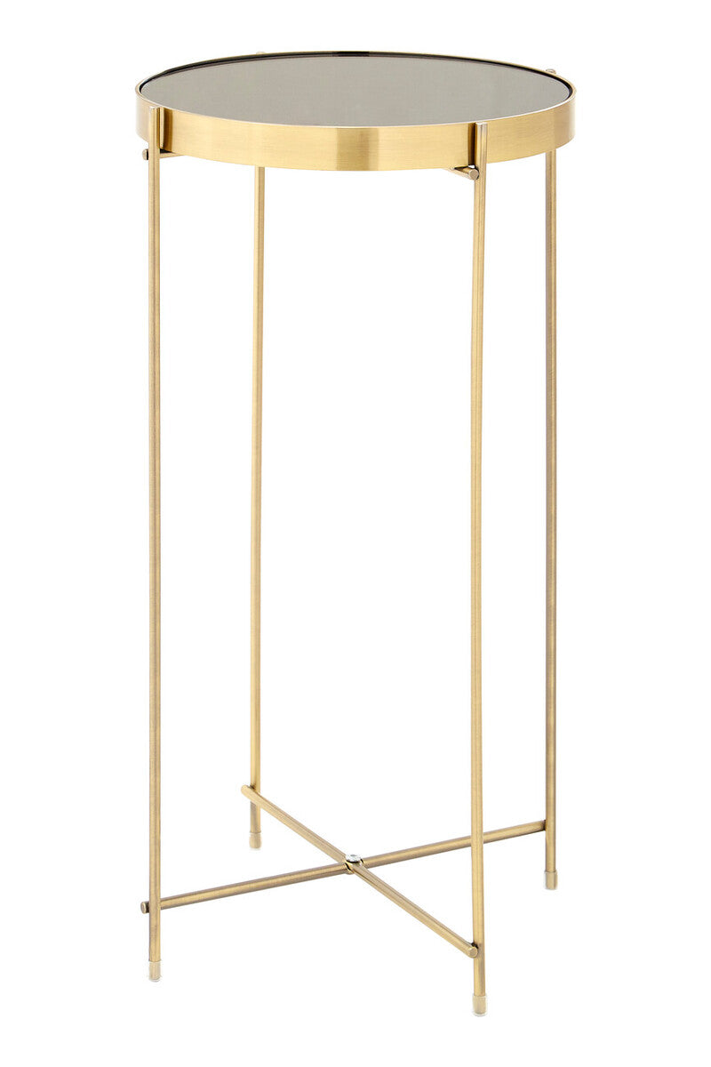 Mirrored Glass Top Tall Side Table With Black Slim Metal Legs, Allure