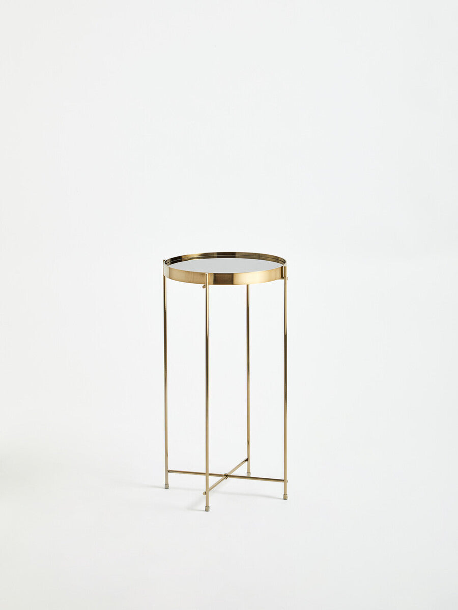 Mirrored Glass Top Tall Side Table With Black Slim Metal Legs, Allure