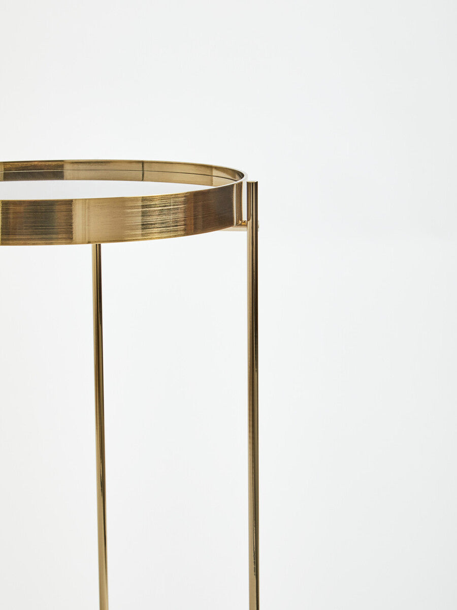 Mirrored Glass Top Tall Side Table With Black Slim Metal Legs, Allure