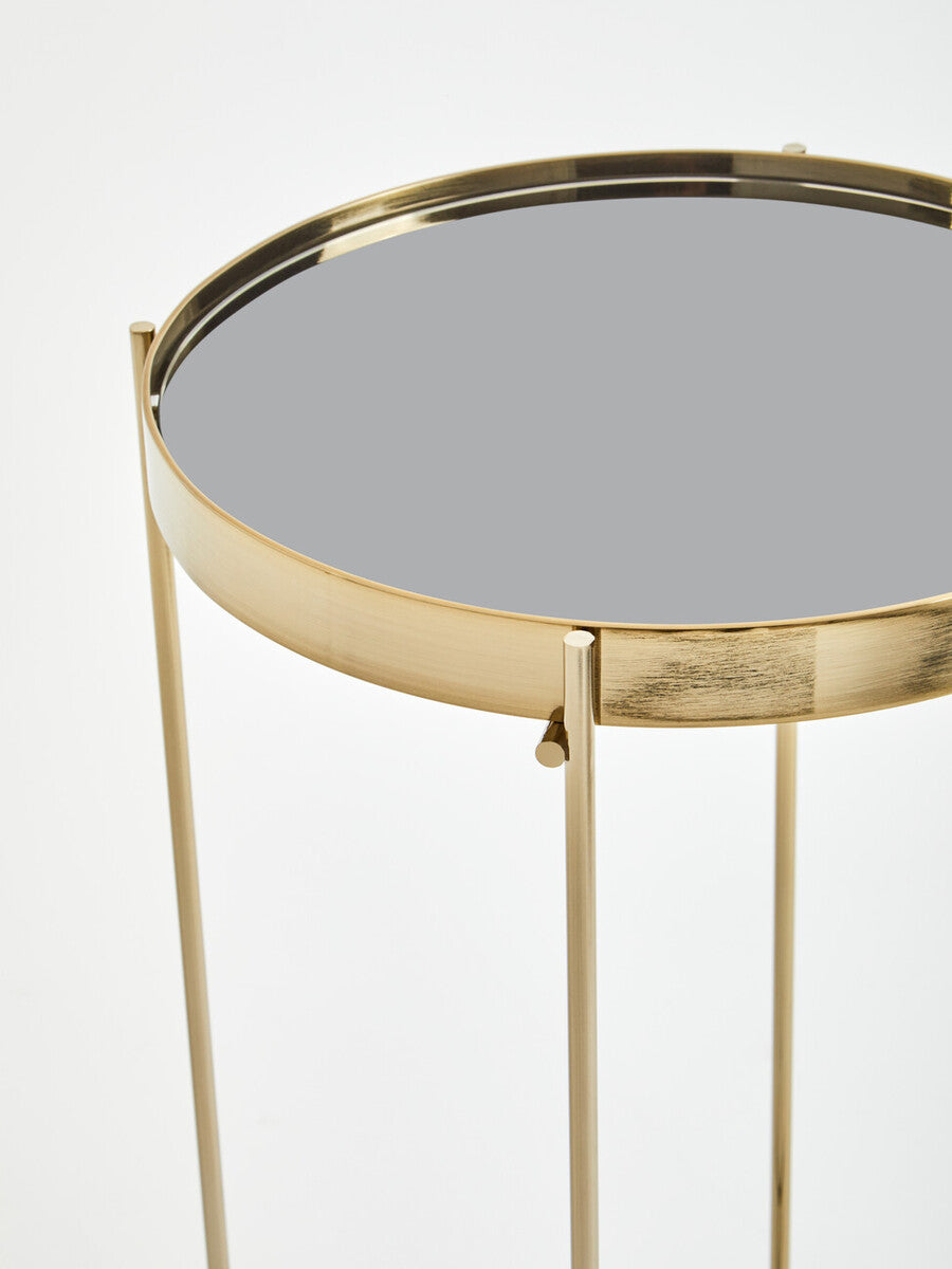 Mirrored Glass Top Tall Side Table With Black Slim Metal Legs, Allure