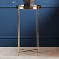 Mirrored Glass Top Tall Side Table With Black Slim Metal Legs, Allure