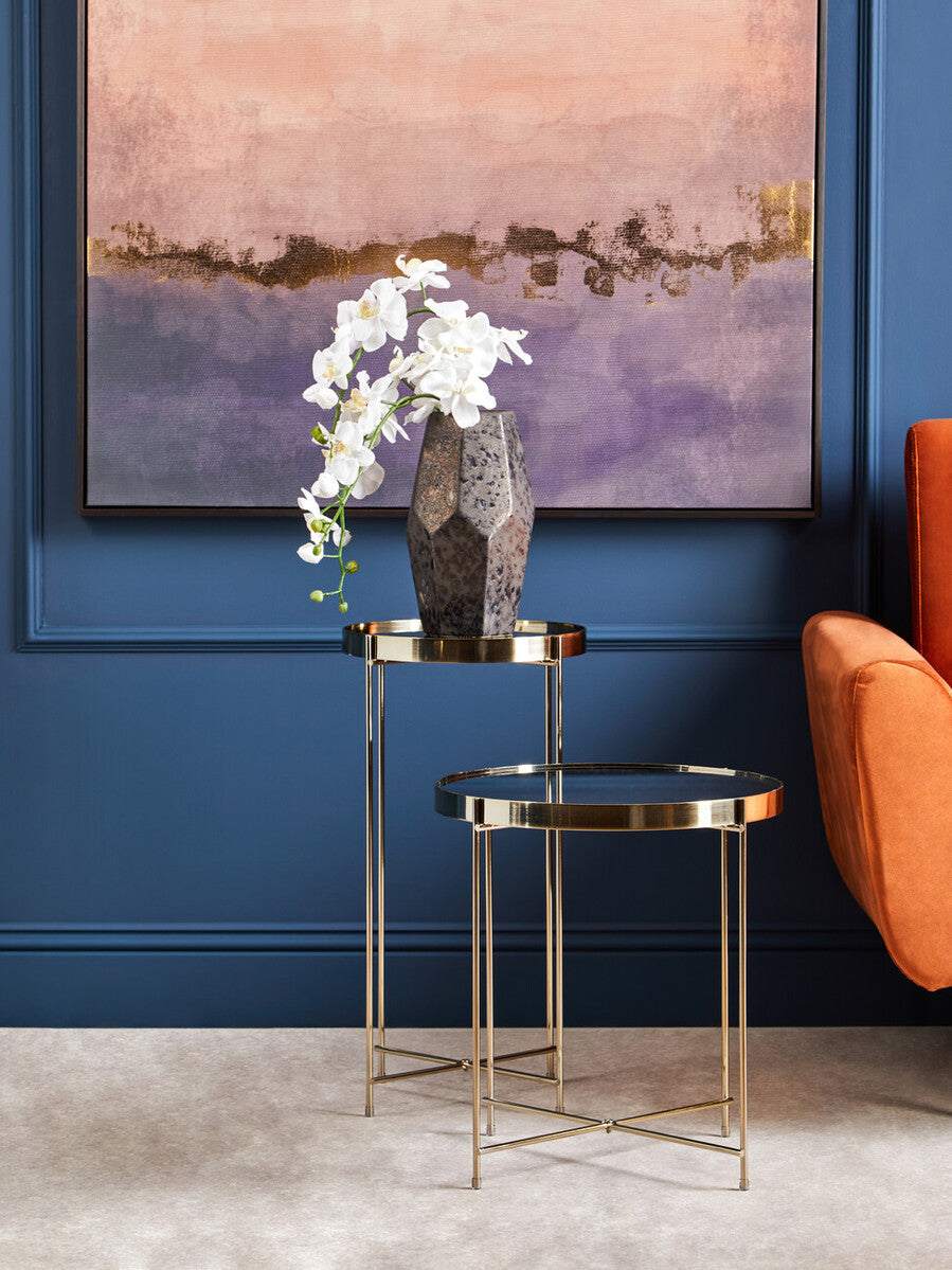 Mirrored Glass Top Tall Side Table With Black Slim Metal Legs, Allure
