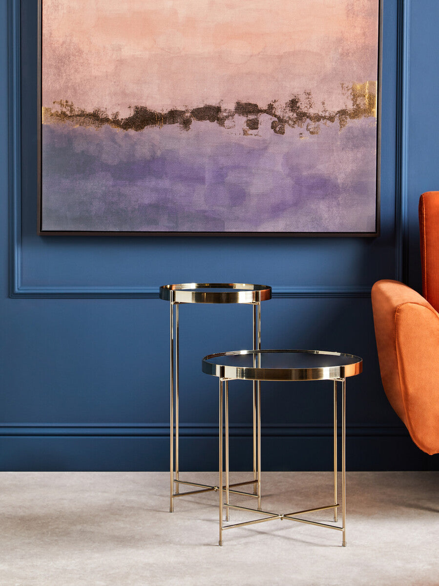 Mirrored Glass Top Tall Side Table With Black Slim Metal Legs, Allure