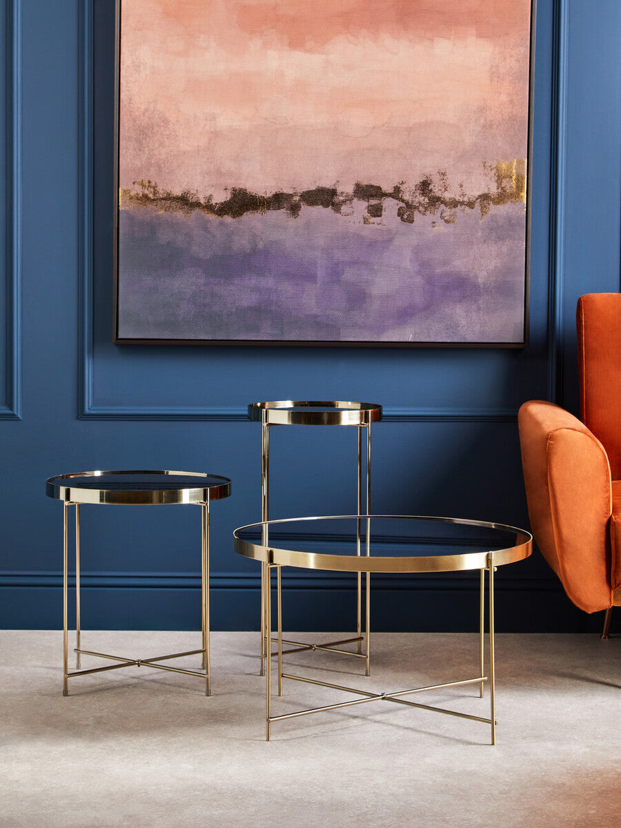 Mirrored Glass Top Tall Side Table With Black Slim Metal Legs, Allure