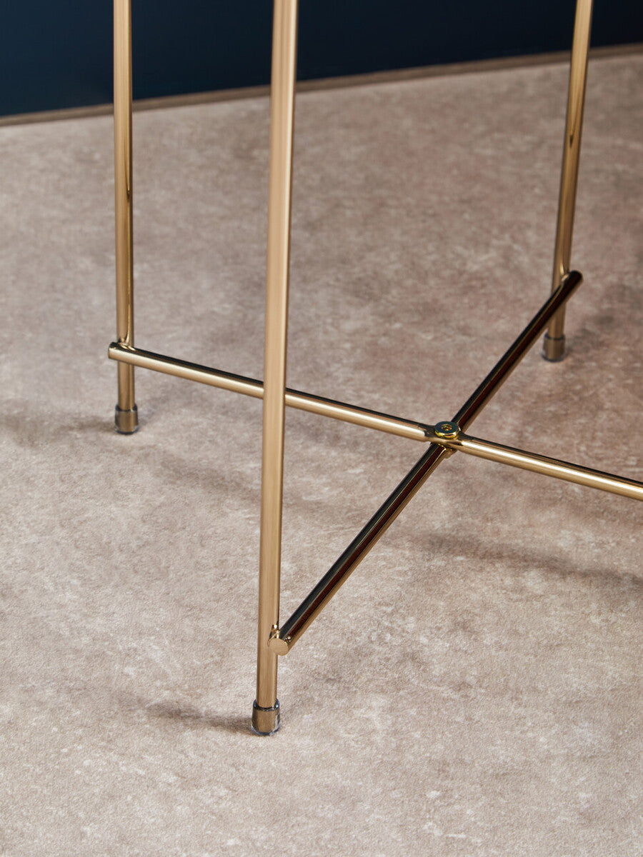 Mirrored Glass Top Tall Side Table With Black Slim Metal Legs, Allure
