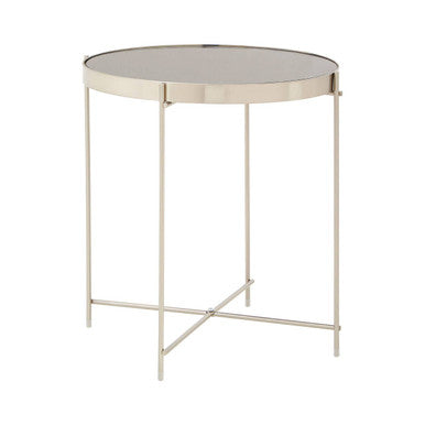 Grey Mirror Side Table With Slim Tubular Metal Legs, Allure