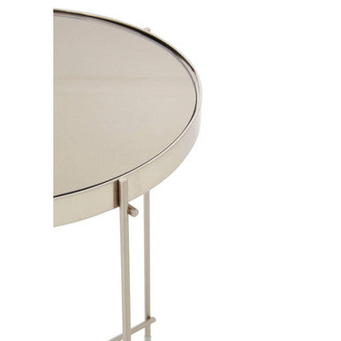 Grey Mirror Side Table With Slim Tubular Metal Legs, Allure