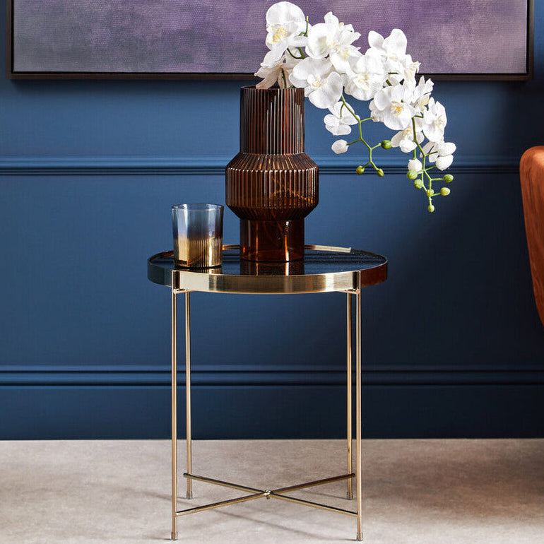 Black Mirror Side Table With Slim Tubular Metal Legs, Allure