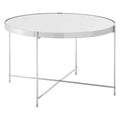 Large Round Mirrored Glass Top Side Table With Silver Chrome Lattice Base, Allure