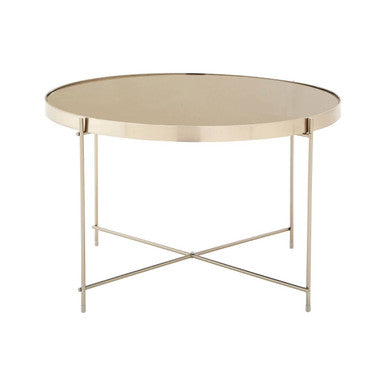 Large Round Grey Mirrored Side Table With Brushed Nickel Lattice Base, Allure