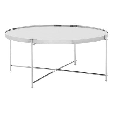 Silver Mirrored Glass Top Coffee Table With Chrome Metal Legs, Allure
