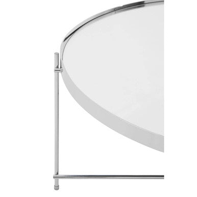 Silver Mirrored Glass Top Coffee Table With Chrome Metal Legs, Allure