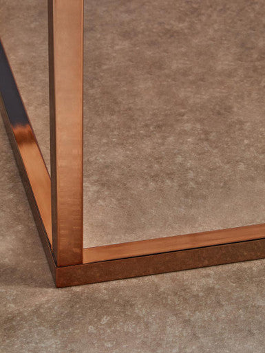 Square White Marble Top Coffee Table In Rose Gold Stainless Steel Legs, Allure