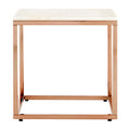 Square White Marble Top End Table With Rose Gold Metal Frame, Allure