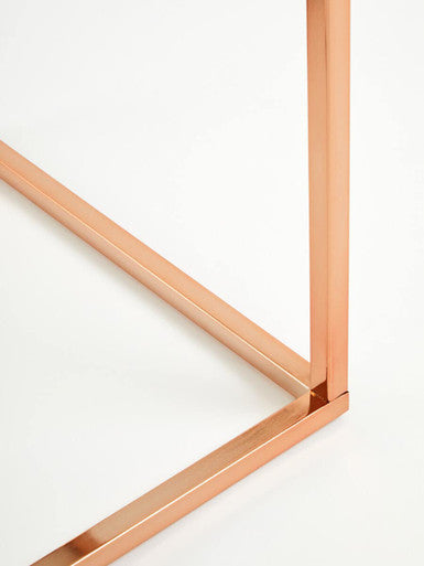 Square White Marble Top End Table With Rose Gold Metal Frame, Allure