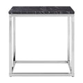 Square Black & White Marble End Table With Chrome Metal Base, Allure