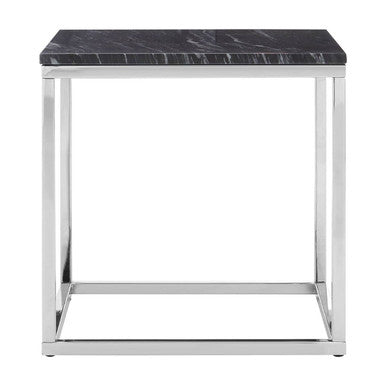 Square Black & White Marble End Table With Chrome Metal Base, Allure